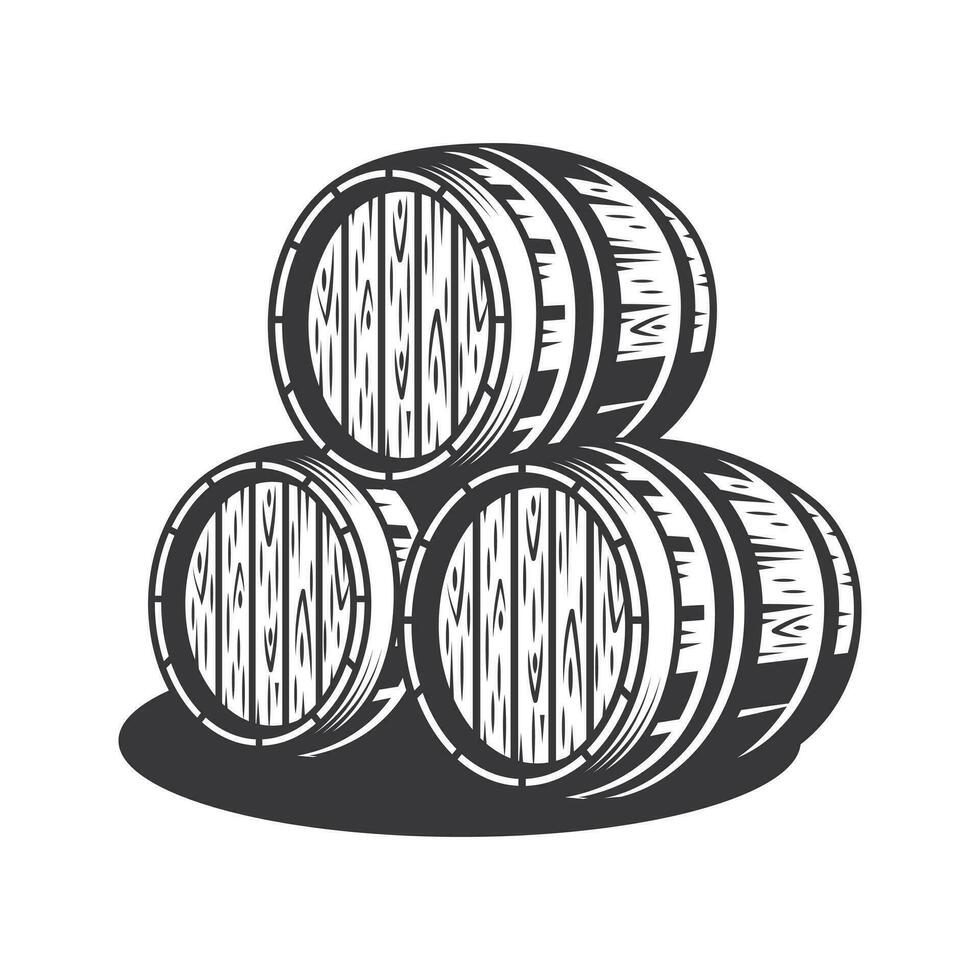 Vector hand drawing wood barrel in white background Free Vector