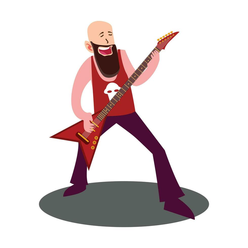 rock músico jugando en eléctrico guitarra dibujos animados personaje vector ilustración