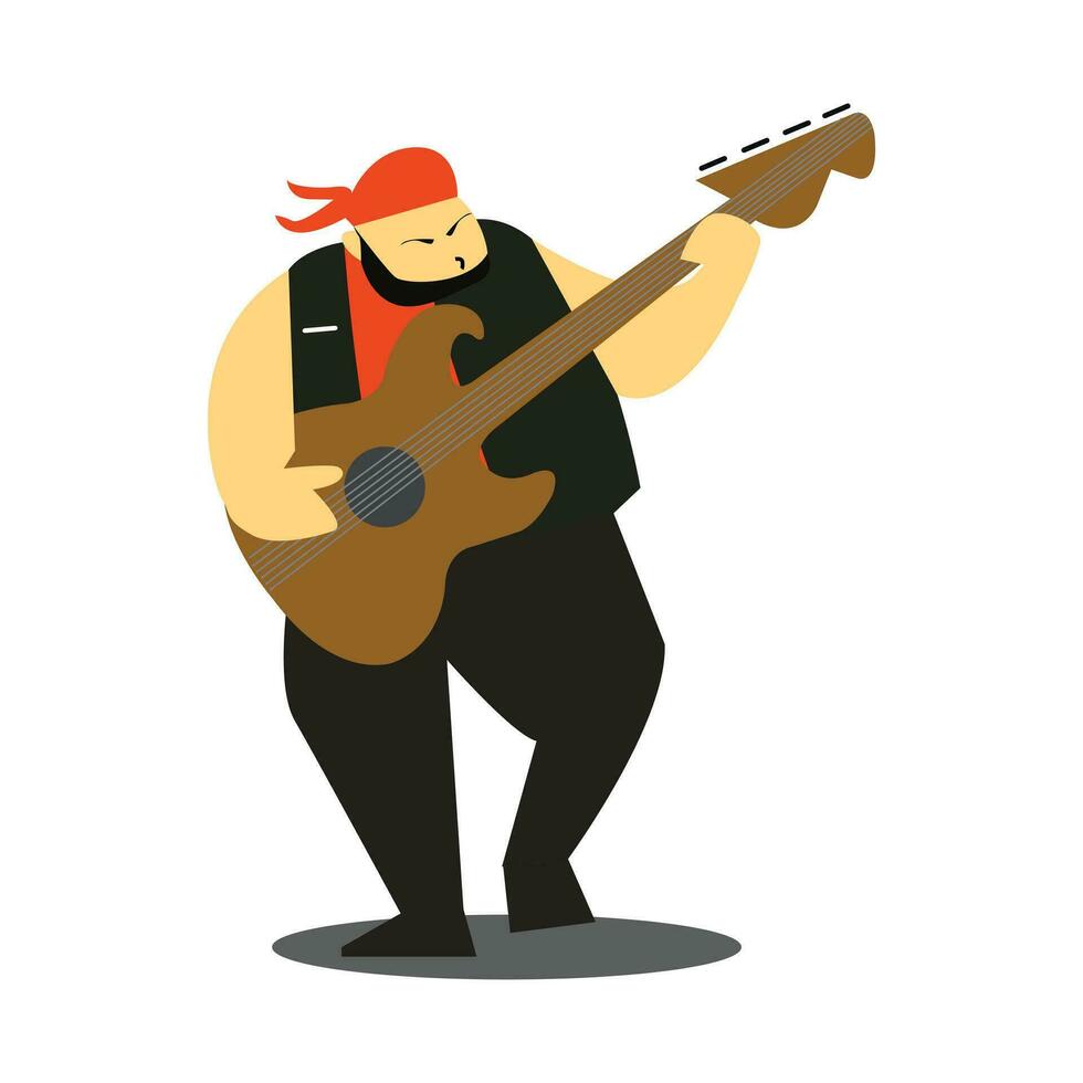 Rock musician playing on electrical guitar cartoon character vector Illustration