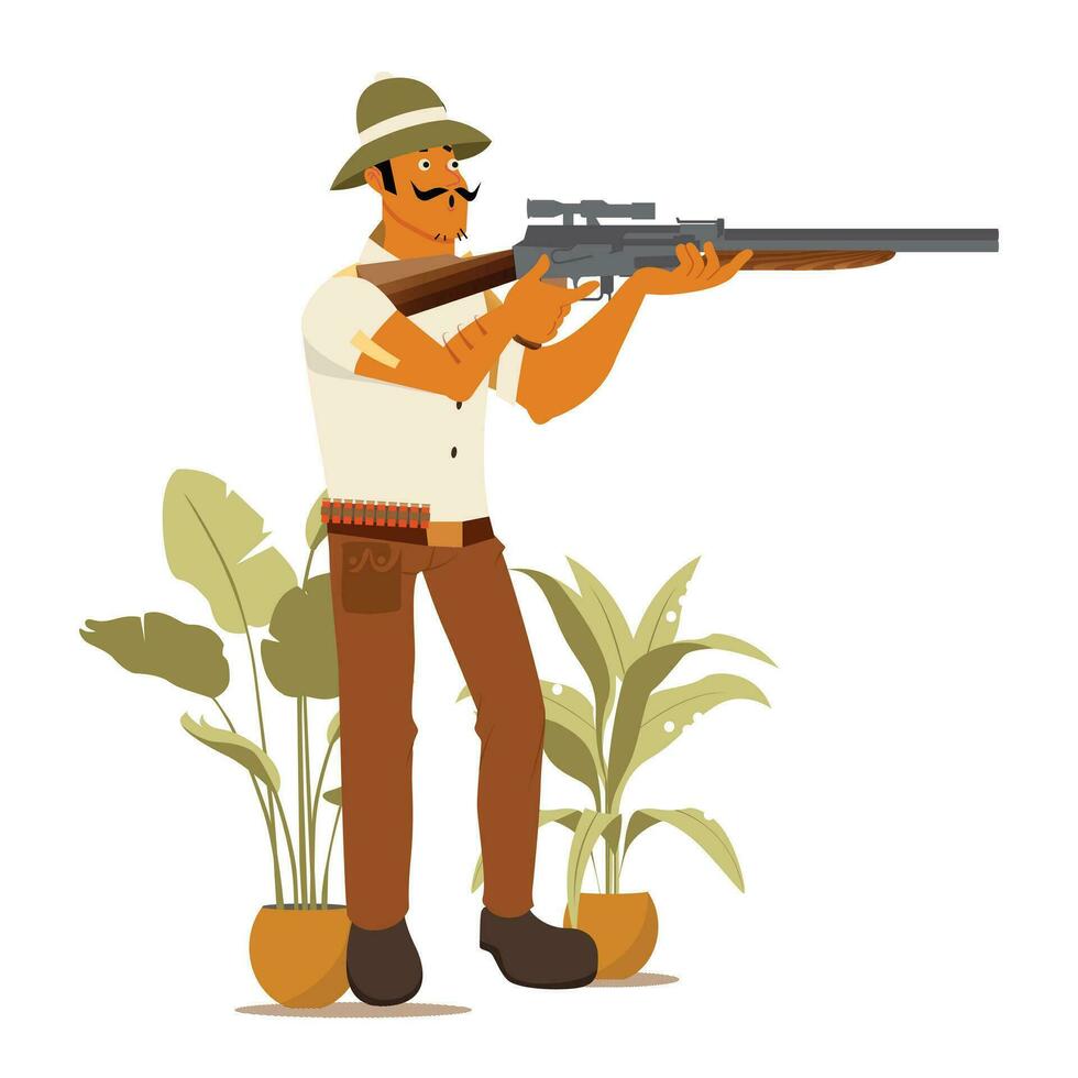 Hunter with gun. Funny cartoon character vector
