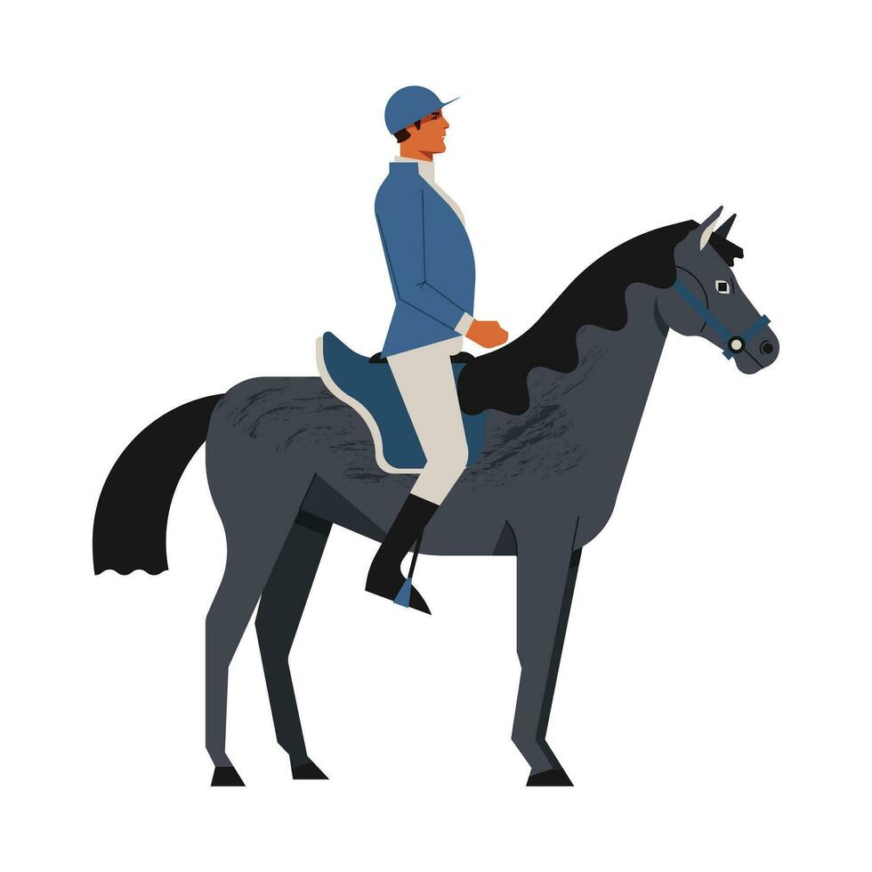 Professional jockey on horseback, man in saddle vector