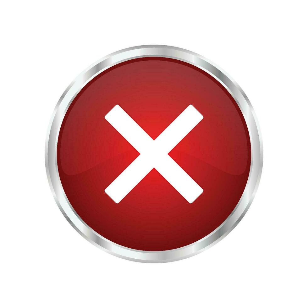 Cross mark circle shaped red glossy button icon. vector