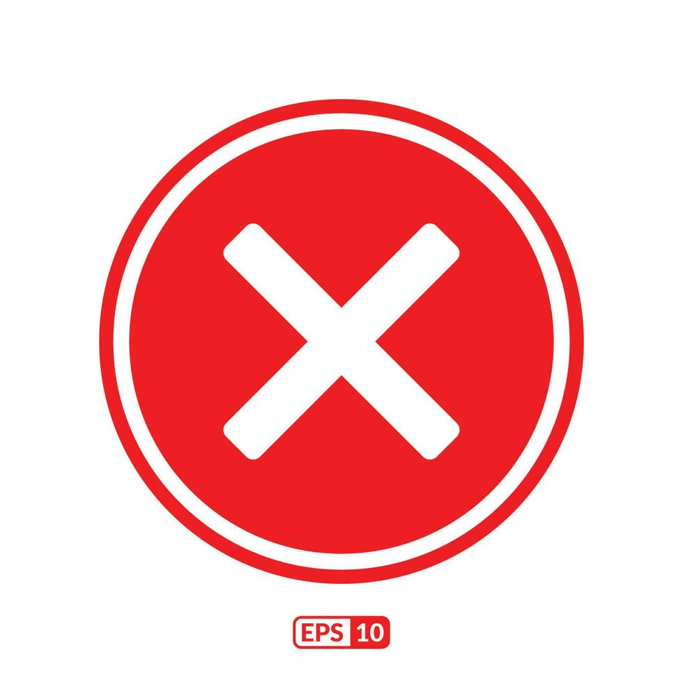 Red circle cross mark sign flat icon. vector