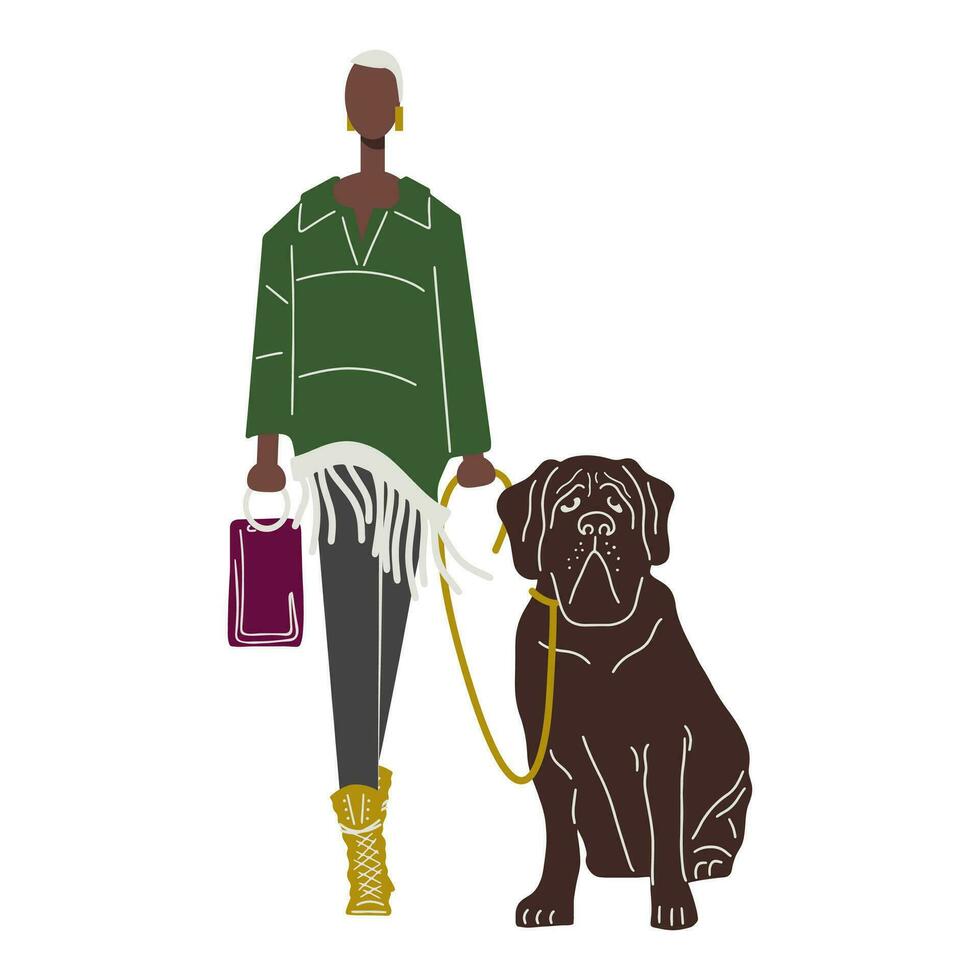 mujer con un perro. vector ilustración aislado en blanco antecedentes. minimalismo mascotas.