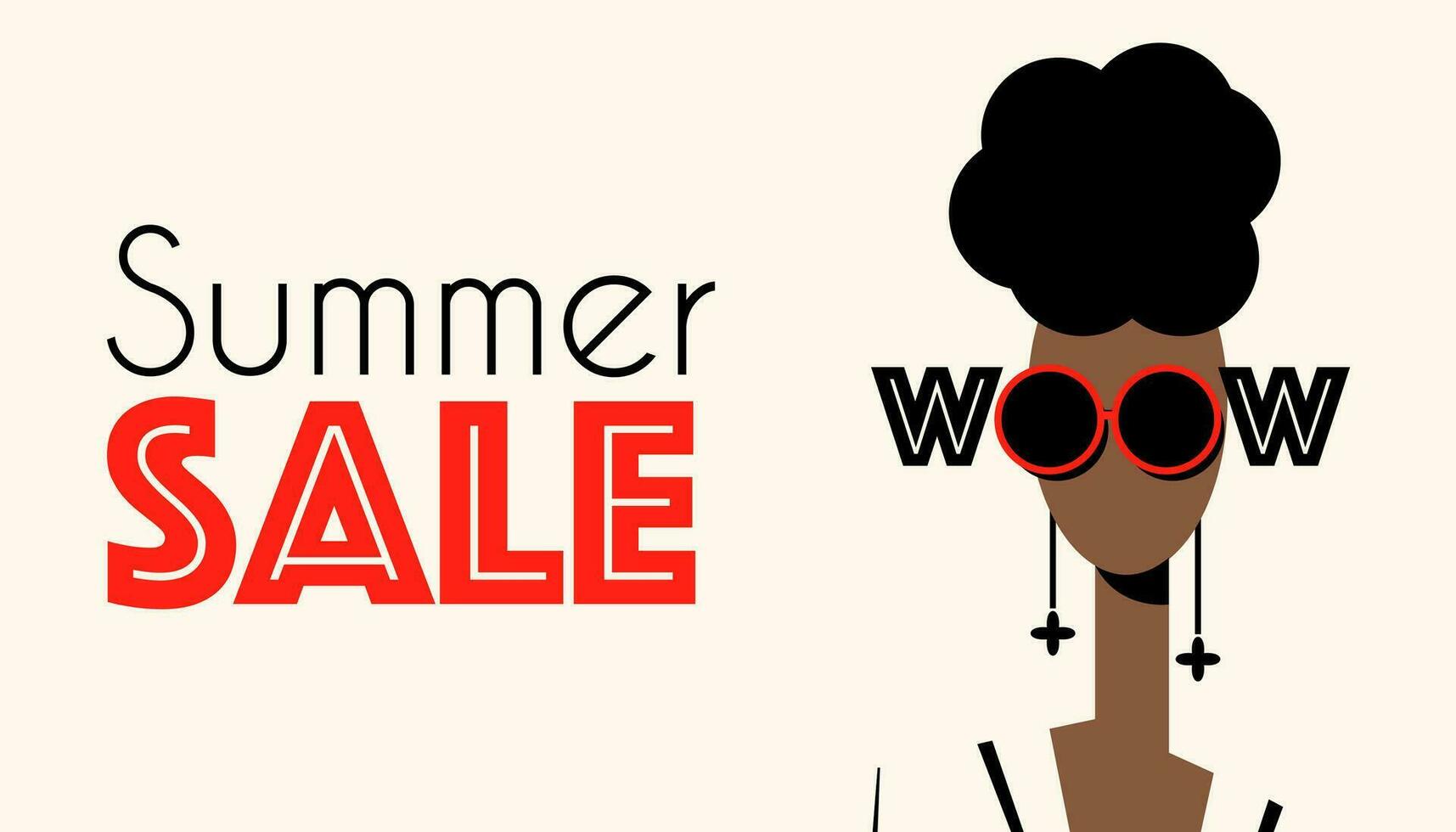 advertising banner, summer sale, fashion industry, girl in sunglasses, flat style, minimalism vector