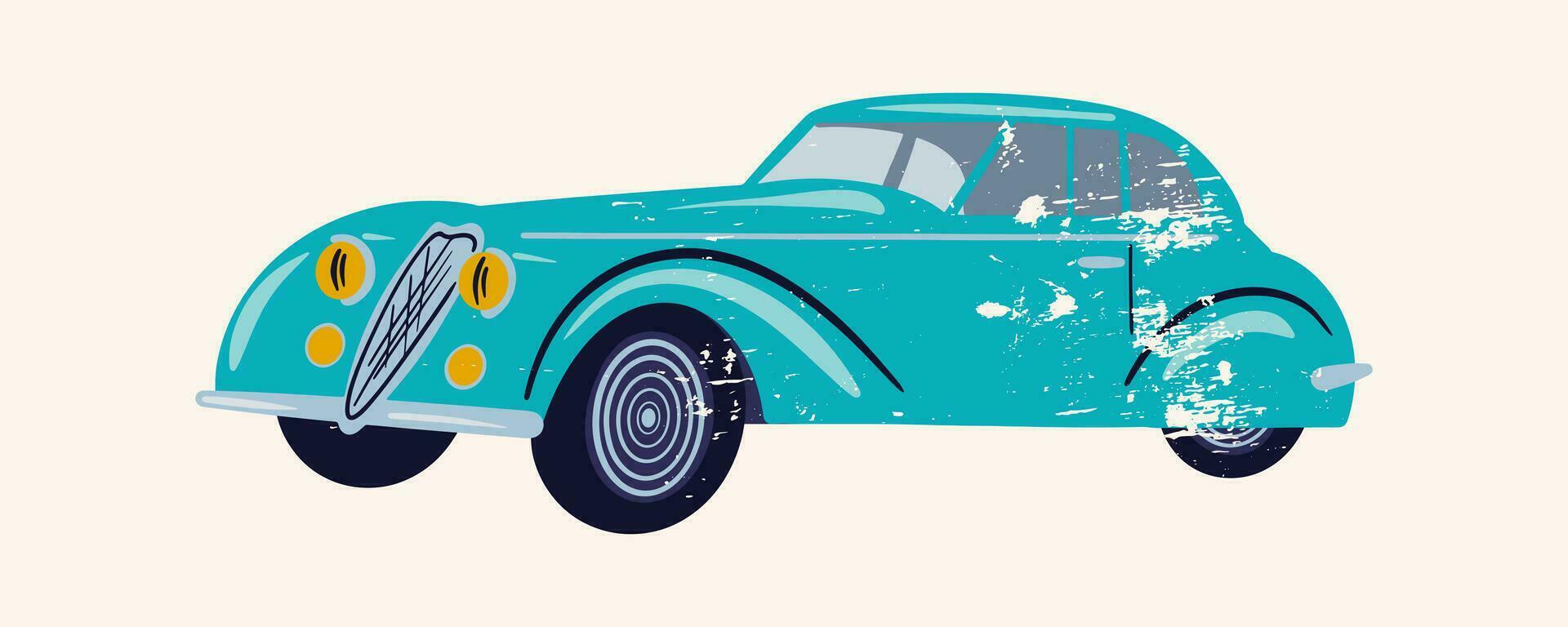 retro coche de el 1940 Clásico coche. vector ilustración con retro textura. plano modelo con desgastes