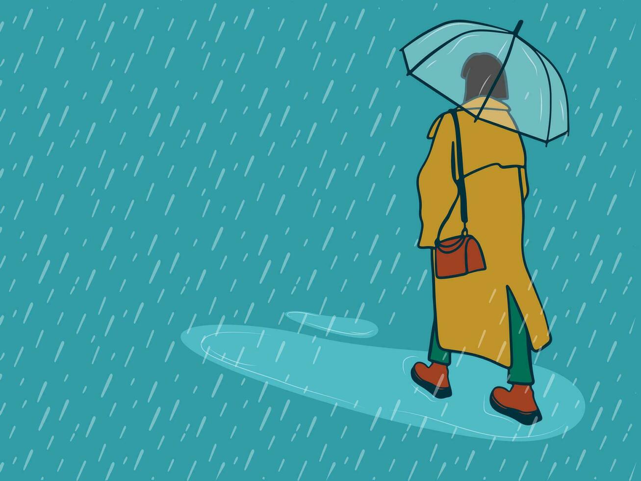 Girl holding an umbrella while walking outdoors in the rain vector