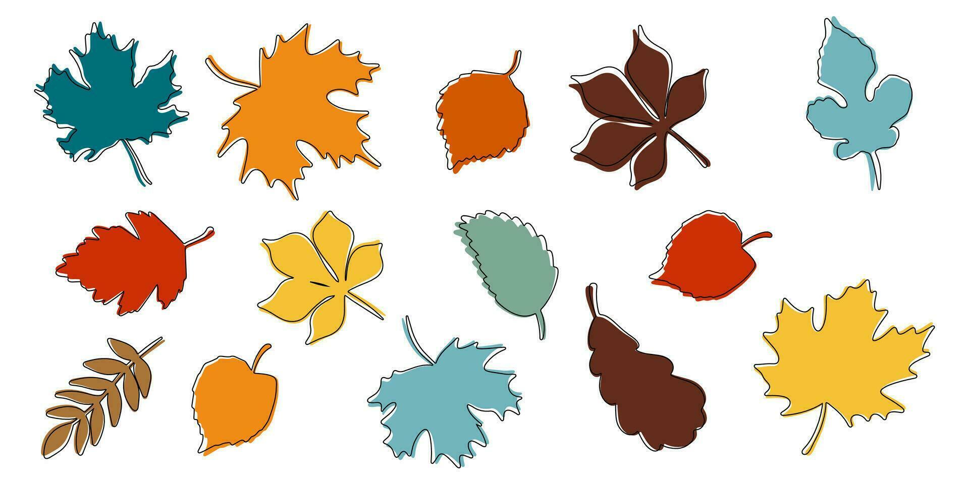 Set of autumn leaves in flat style. Colorful leaves. Vector illustration.