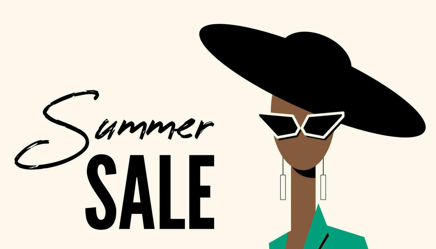 advertising banner, summer sale, fashion industry, girl in sunglasses, flat style, minimalism vector