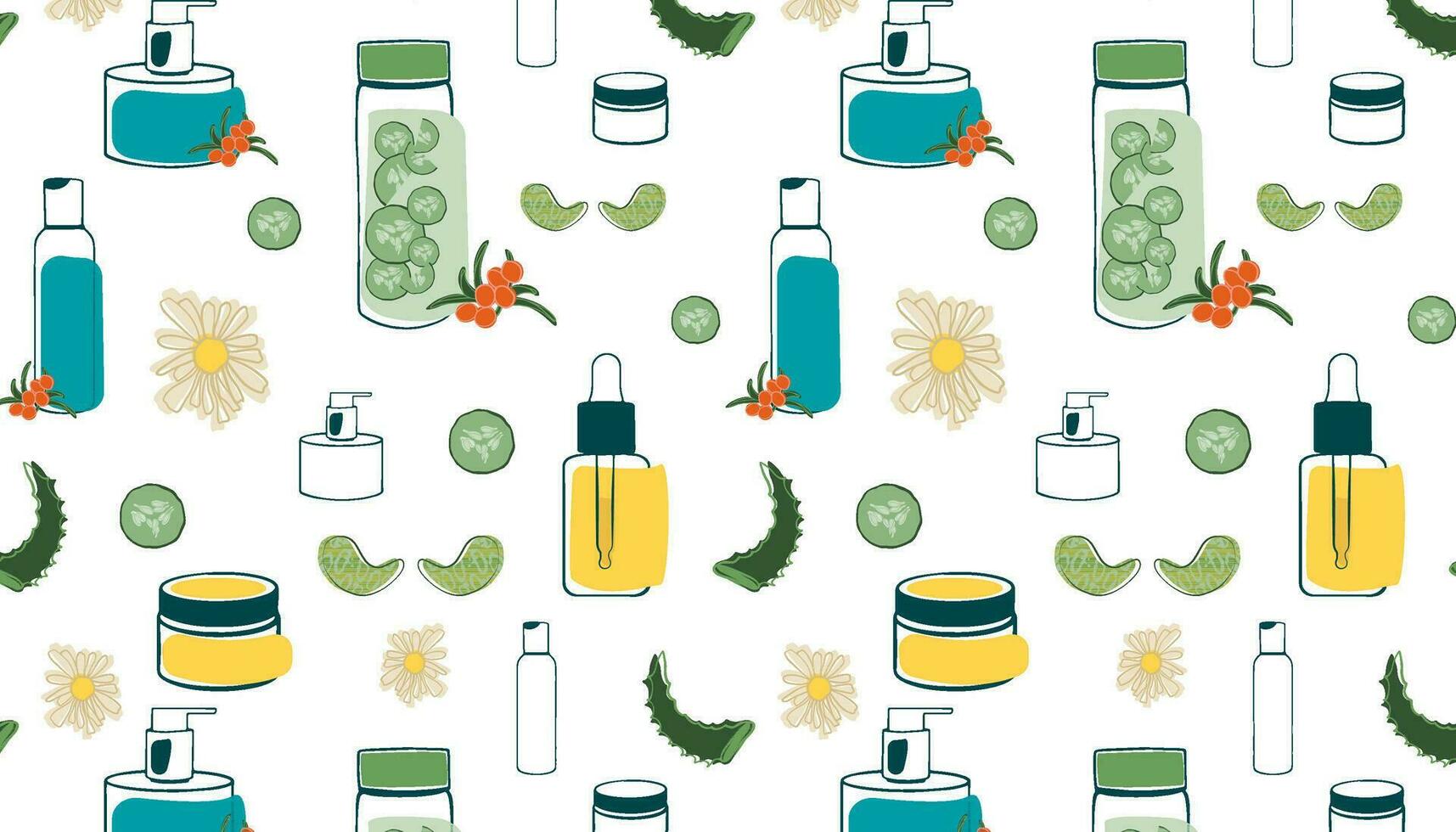 seamless pattern, skin hydration, skin hygiene, face cosmetics vector