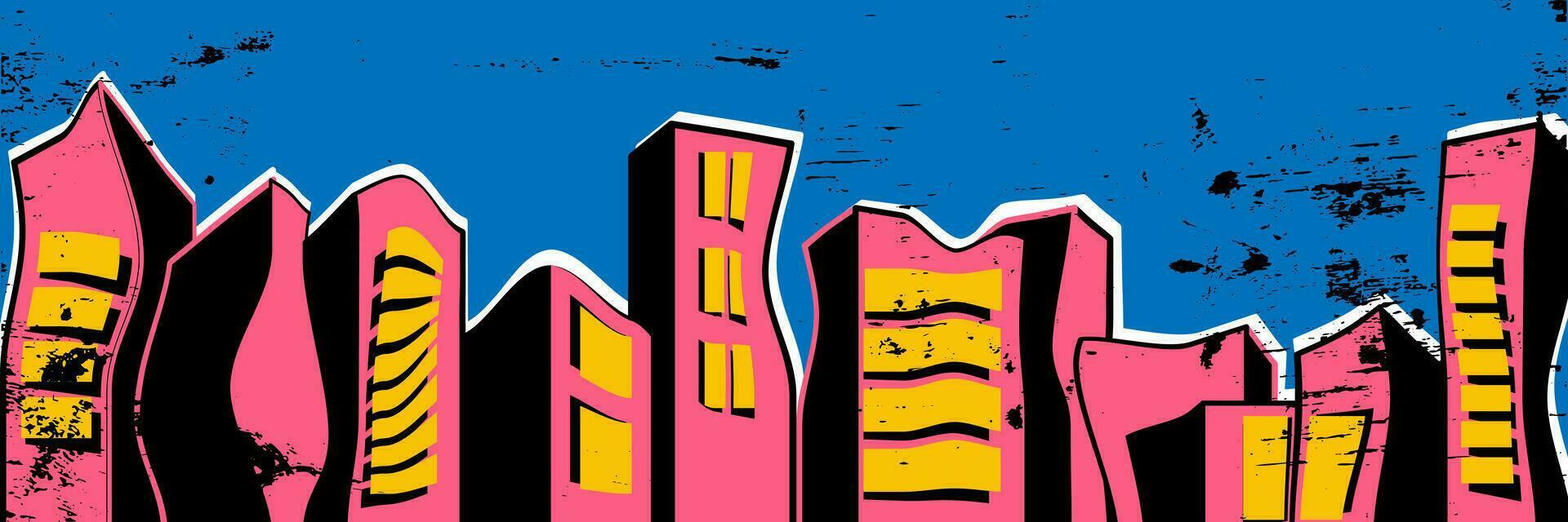 Retro city. Vector illustration in brutalism style with texture.
