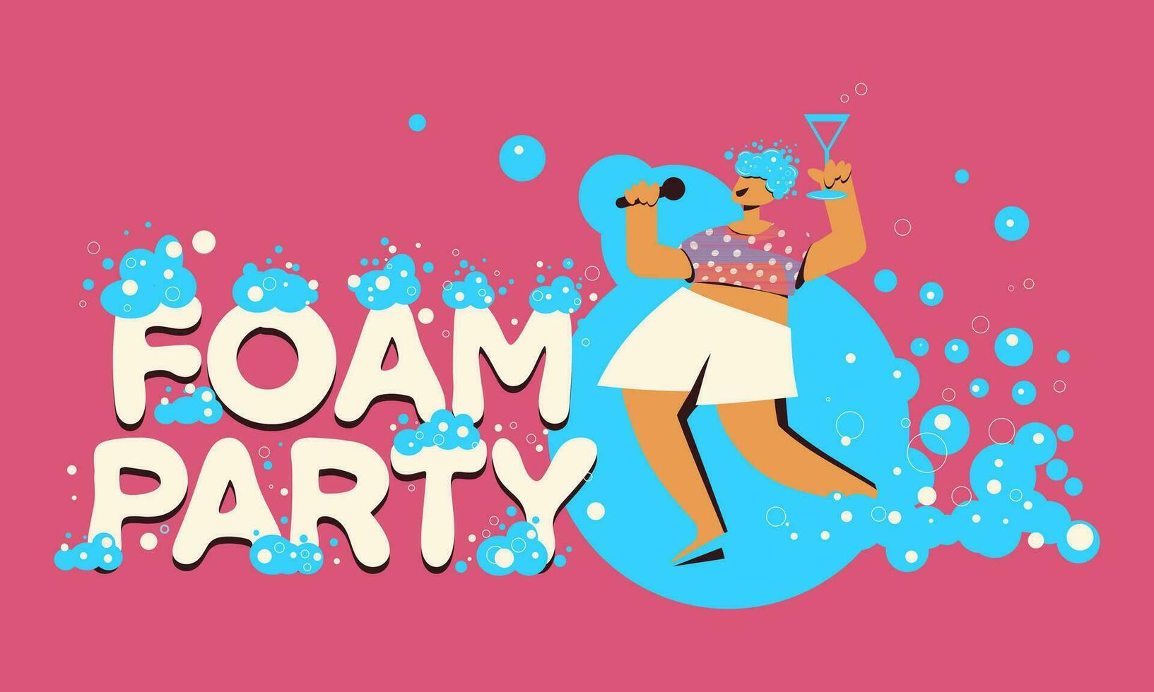 Foam party, dancing in bubbles concept vector