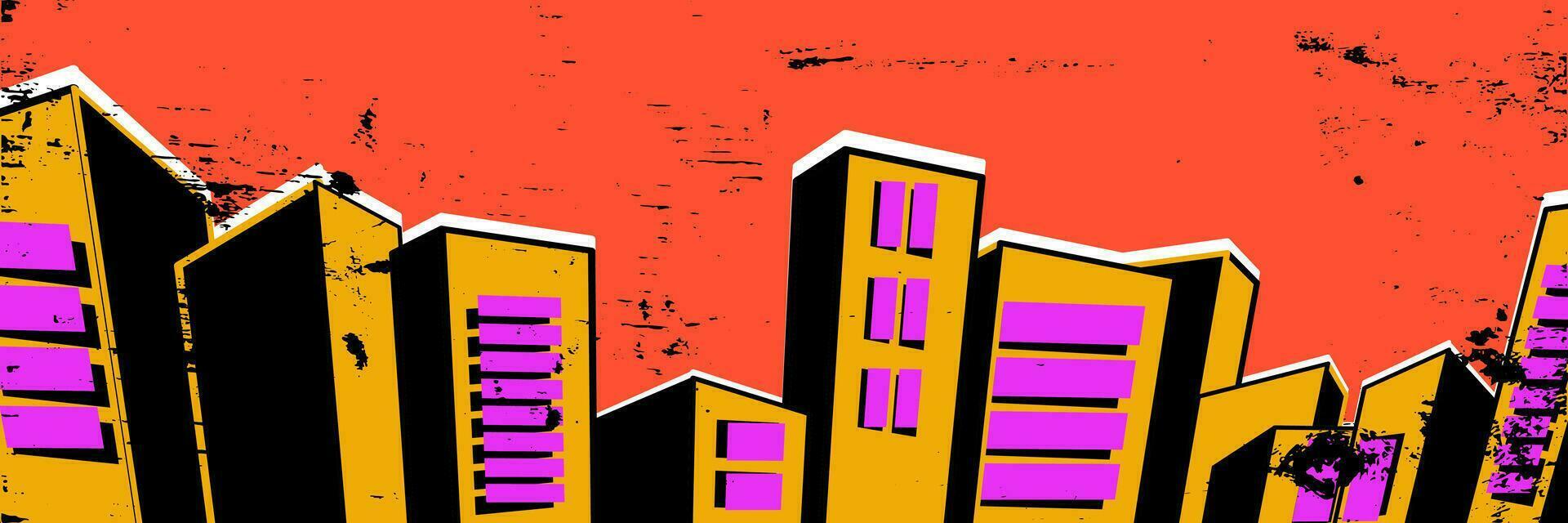 Retro city. Vector illustration in brutalism style with texture.