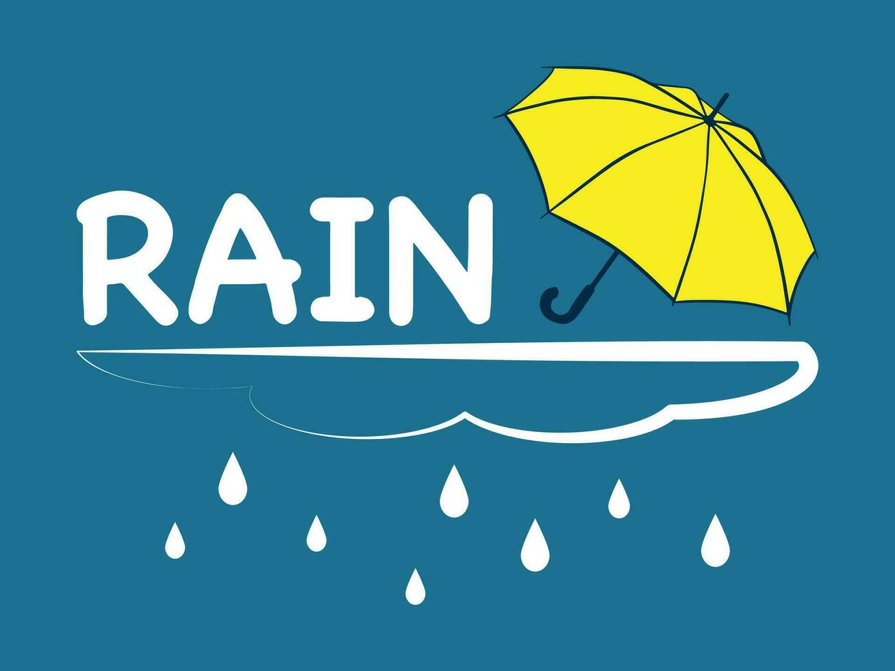 Rain, cloud, rain drops, yellow umbrella, vector illustration