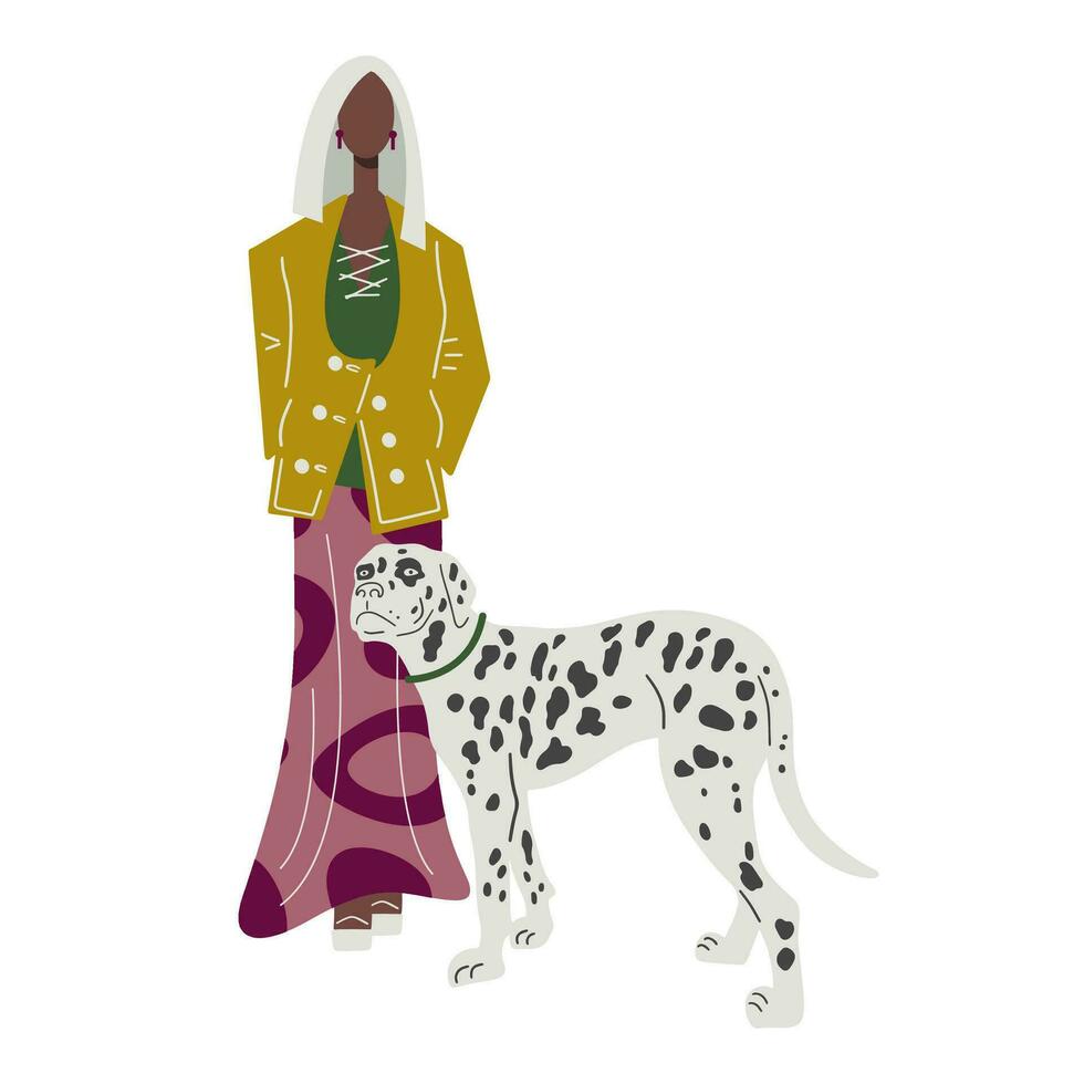 mujer con un perro. vector ilustración aislado en blanco antecedentes. minimalismo mascotas.