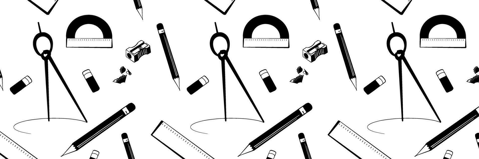 Background illustration of stationery. Pattern on the theme of the school. Minimalism. Handwritten illustration background. vector