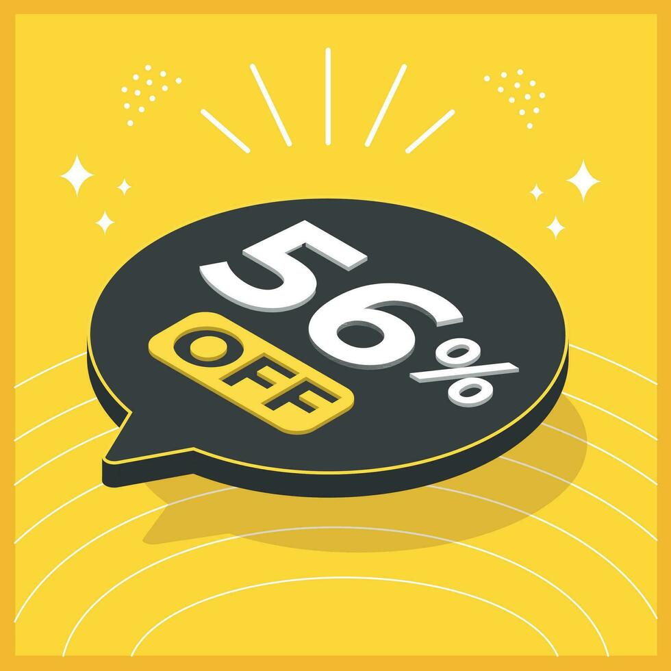 56 percent off. 3D floating balloon with promotion for sales on yellow background vector