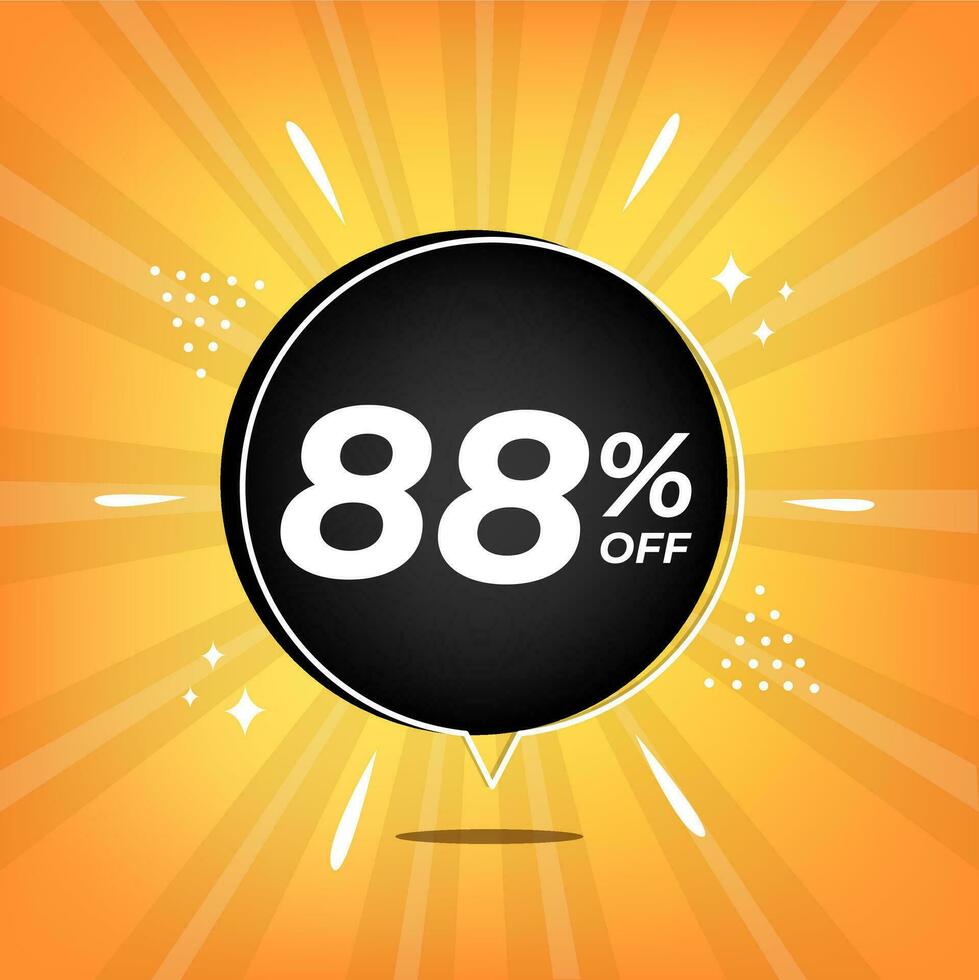 88 off. Yellow banner with eighty-eight percent discount on a black balloon for mega big sales. vector