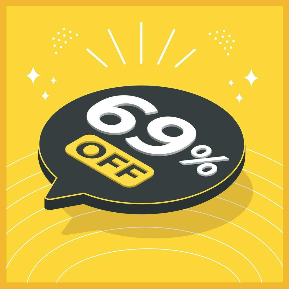 69 por ciento apagado. 3d flotante globo con promoción para ventas en amarillo antecedentes vector