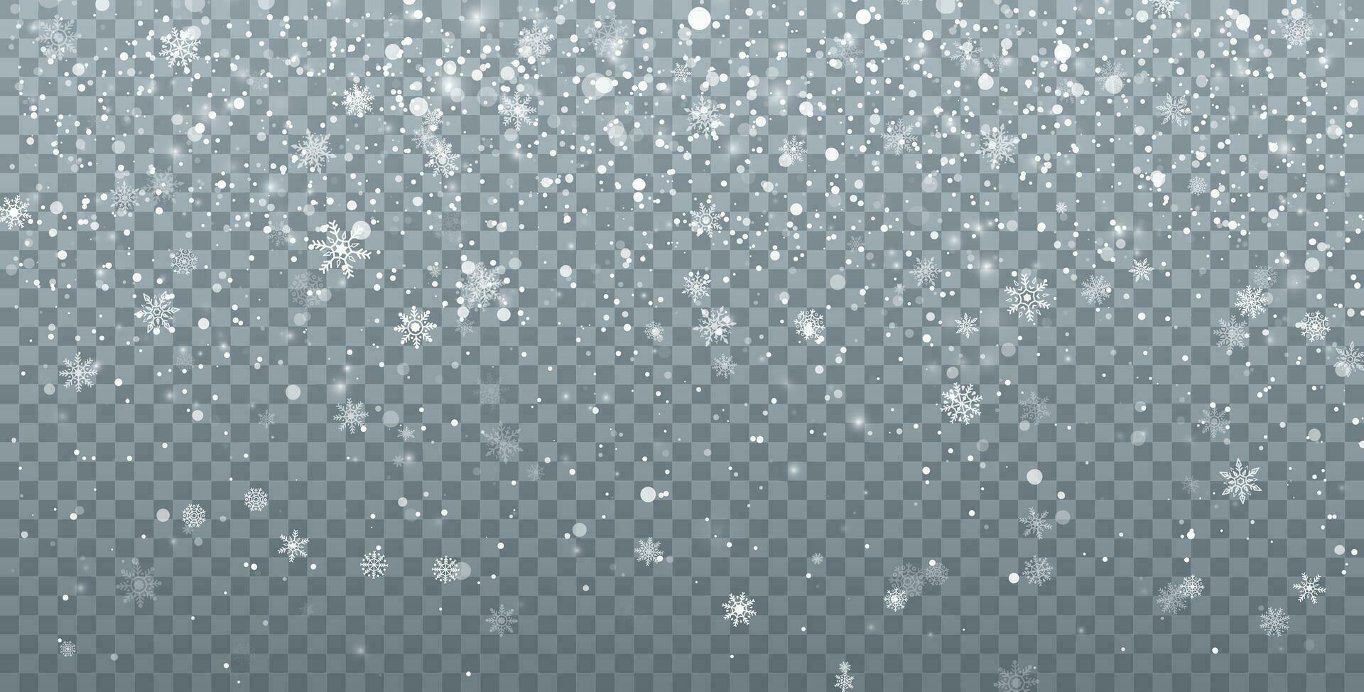 Christmas Snowfall background. Falling snowflakes. Xmas holiday decoration with snow. Vector illustration