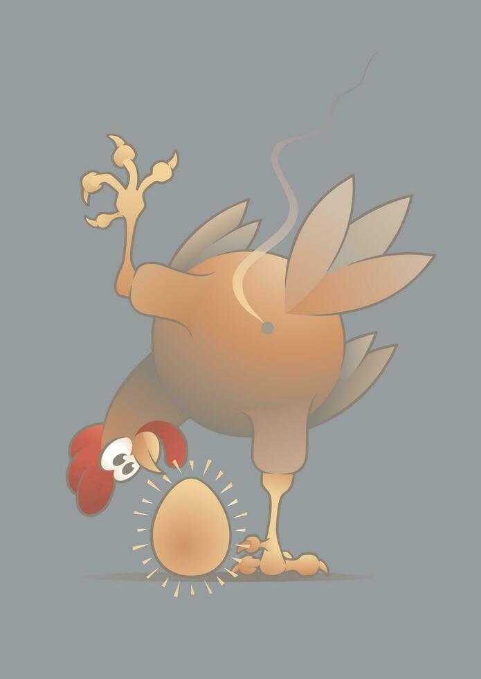 A Hen with a Fresh Golden Egg. Illustration on the subject of the question - what came before - hen or egg. vector