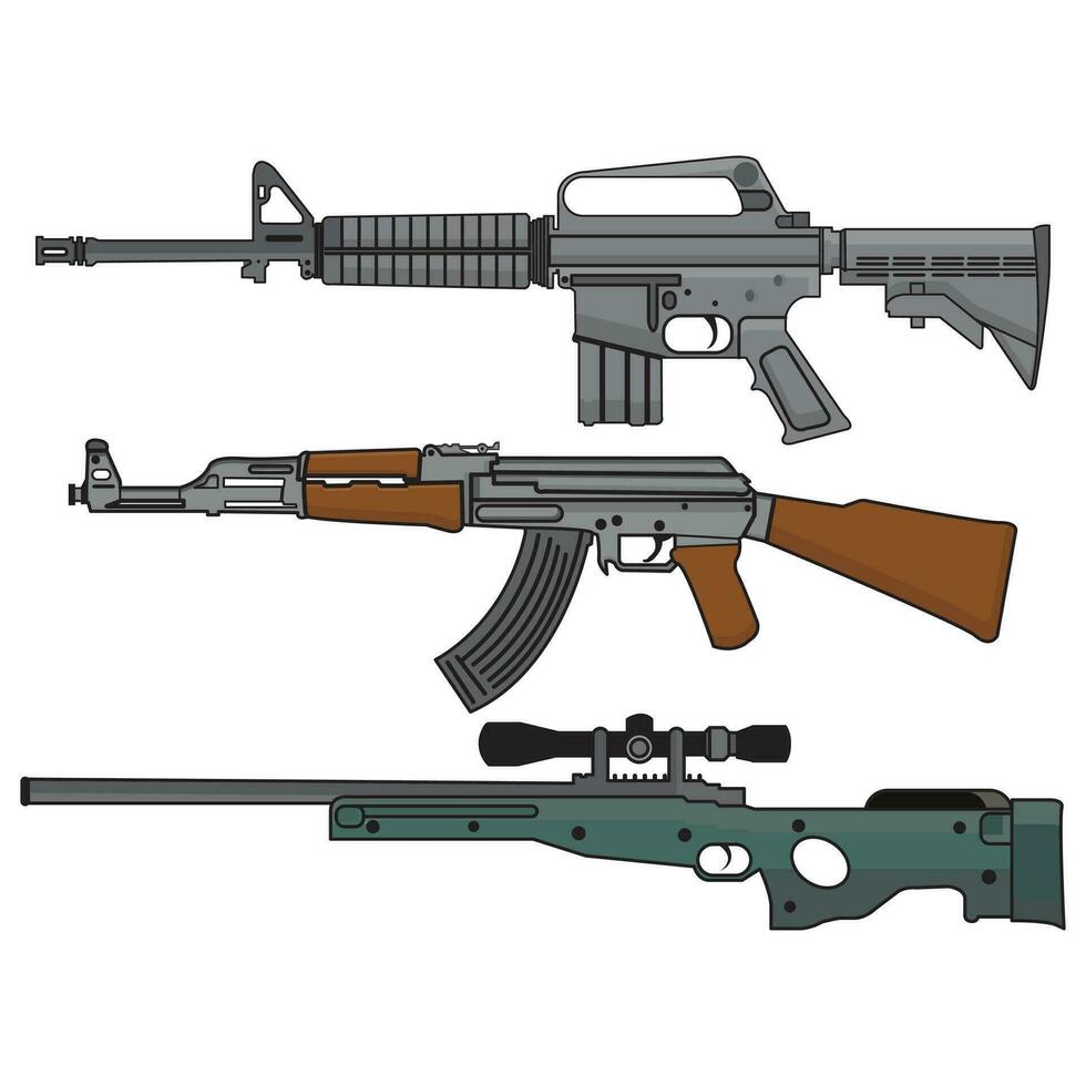 m4 rifle , Alaska 47 , awm rifle alto exigente pistolas conjunto vector