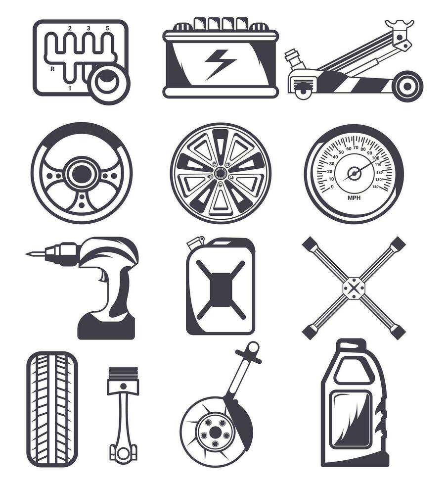 Motorcycle and Equipment Vector Illustration on White Background