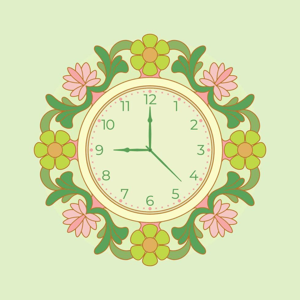 free vector of a flower decorated wall clock illustration