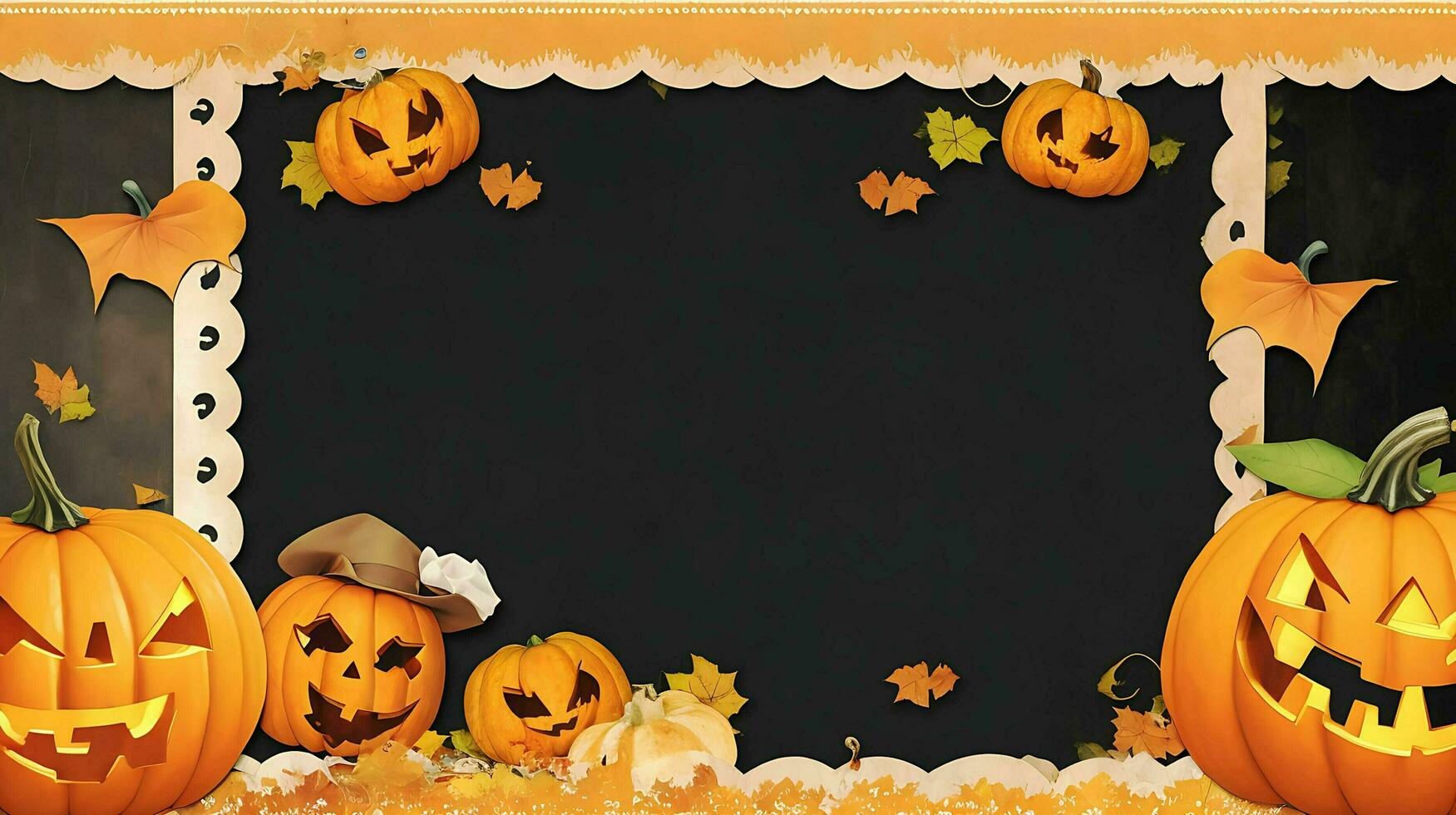 Ai generate Free photo creepy halloween frame with pumpkin.