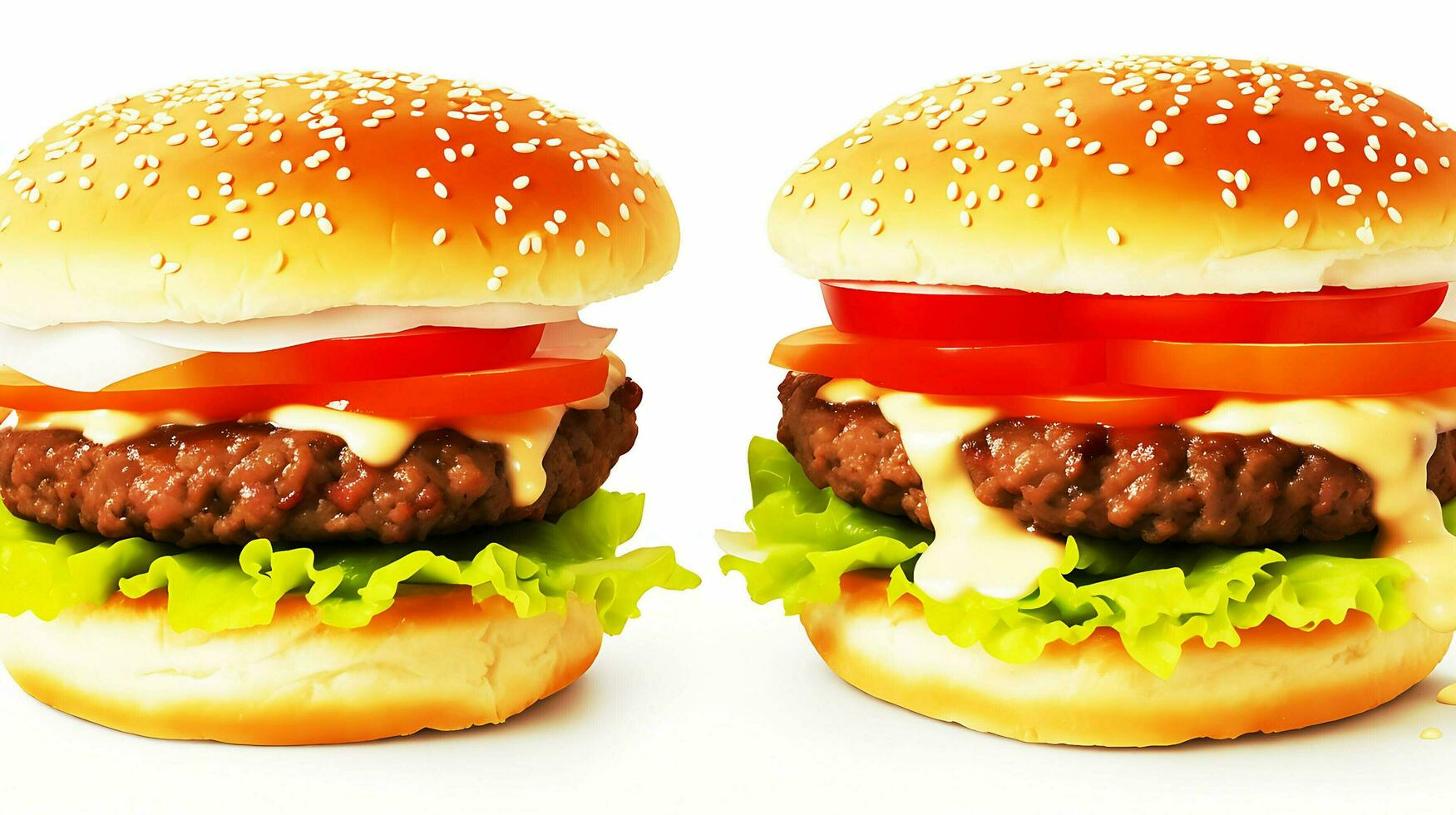 Ai generate hamburger isolated on white background fresh burger fast food with beef and cream chees photo