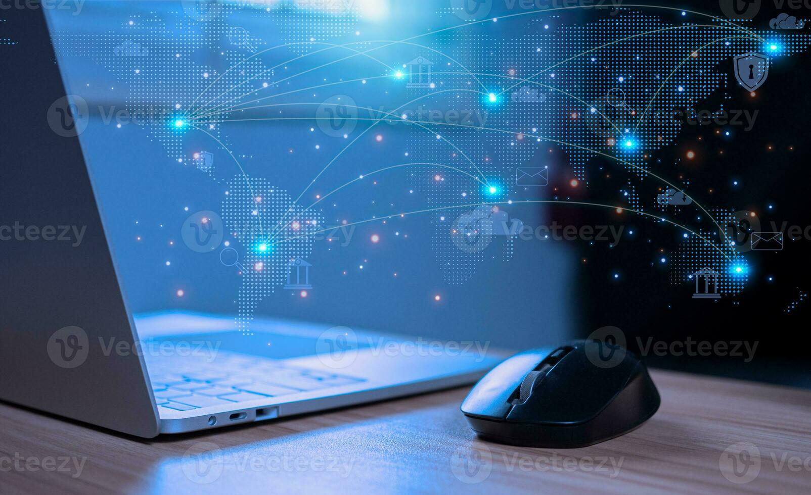 Computer and internet access icon template. Represents the transmission of business, financial, service information using technology. photo