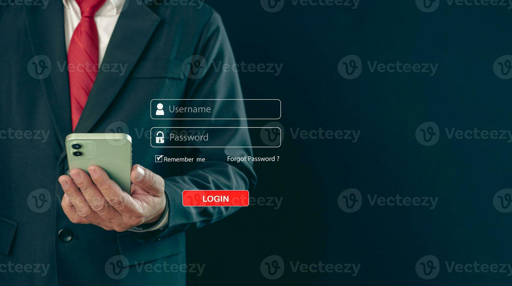 A businessman's finger is holding a phone. Represents protection against external hacks. Concept of protection against code, viruses, firmware, and malware. photo