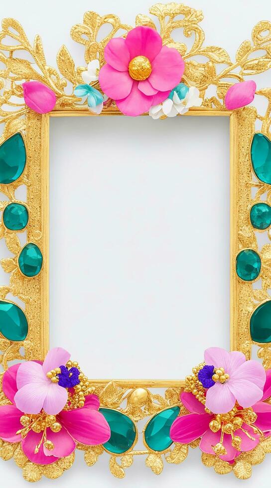 Ai generate photo colorful frame with gold beads and a frame with a flower on it