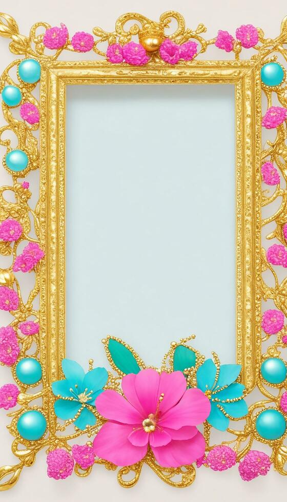 Ai generate photo colorful frame with gold beads and a frame with a flower on it