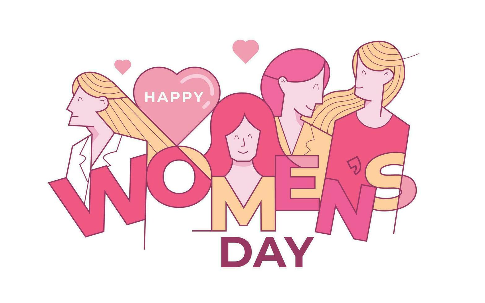 Happy womens day with four women, Sisterhood and females