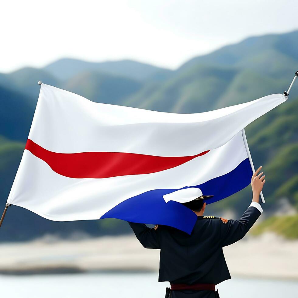 Ai generate photo person waving the flag of south korea