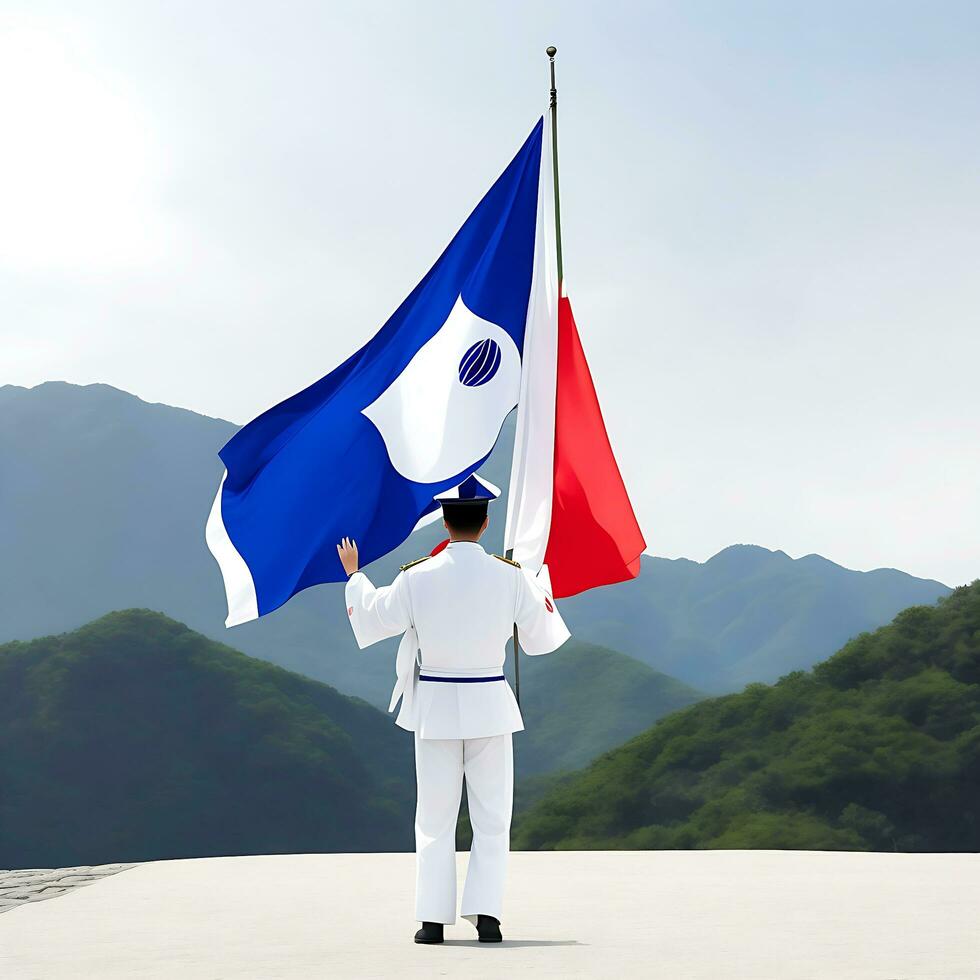 Ai generate photo person waving the flag of south korea