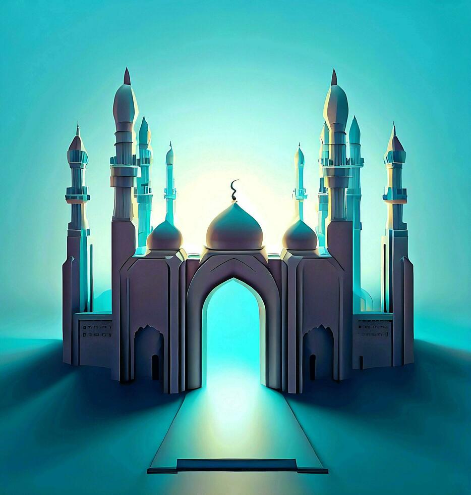 Ai generate photo 3d illustration of a mosque with a gate in the middle