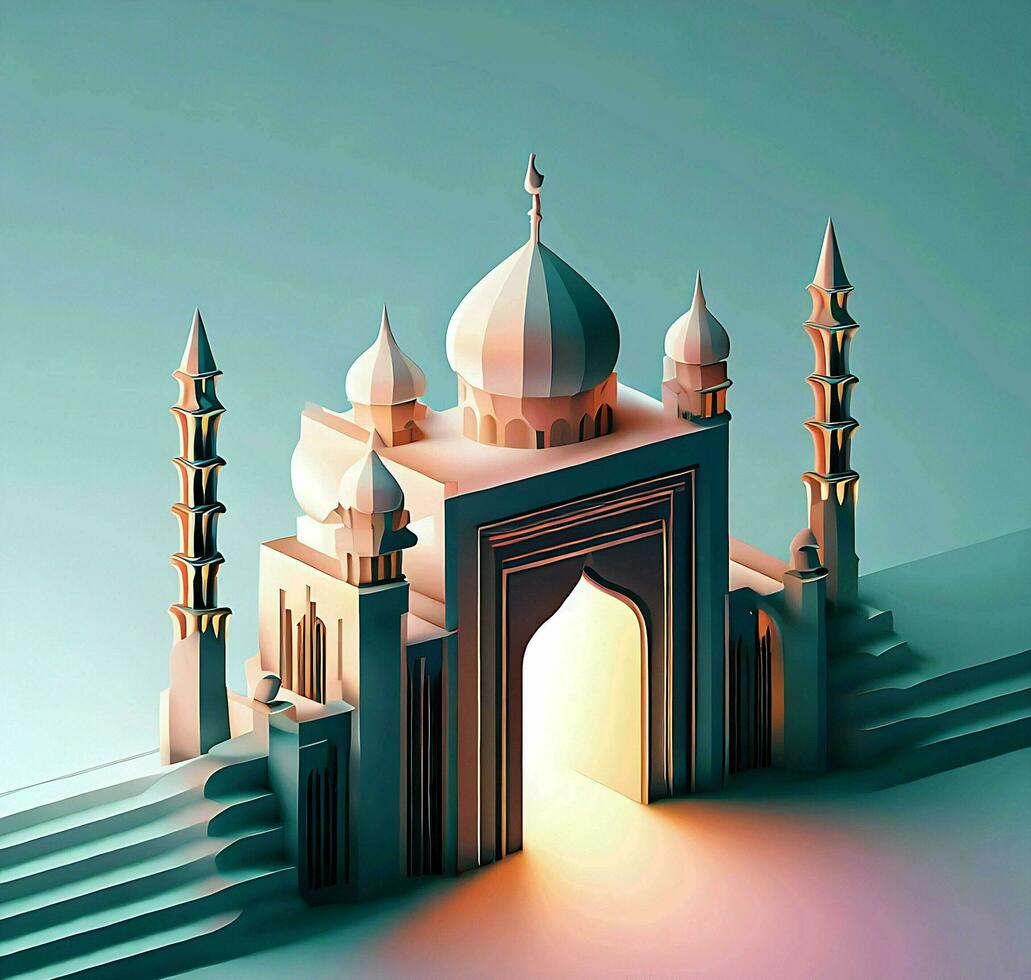 Ai generate photo 3d illustration of a mosque with a gate in the middle