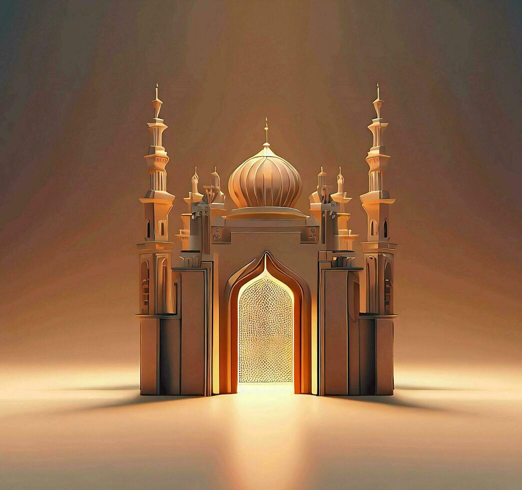 Ai generate photo 3d illustration of a mosque with a gate in the middle