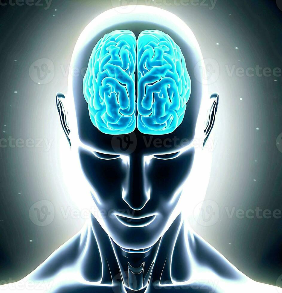 Ai generate photo 3d render of a medical image of a male figure with brain highlighted