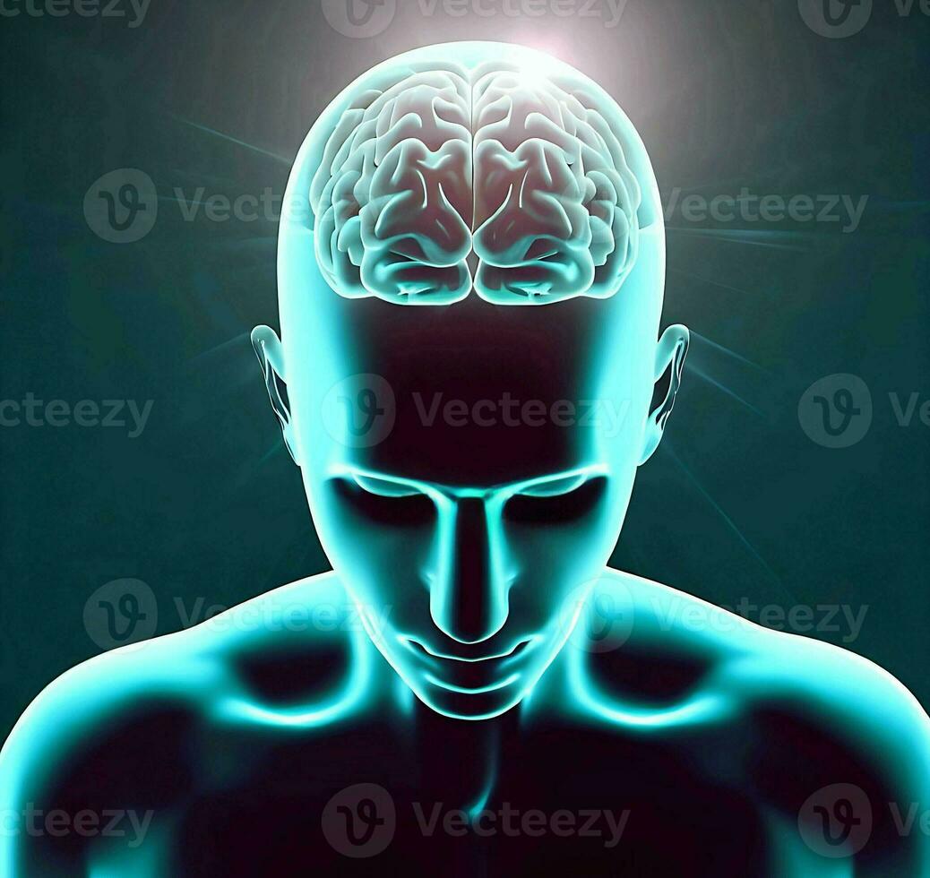 ai generar foto 3d hacer de un médico imagen de un masculino figura con cerebro destacado