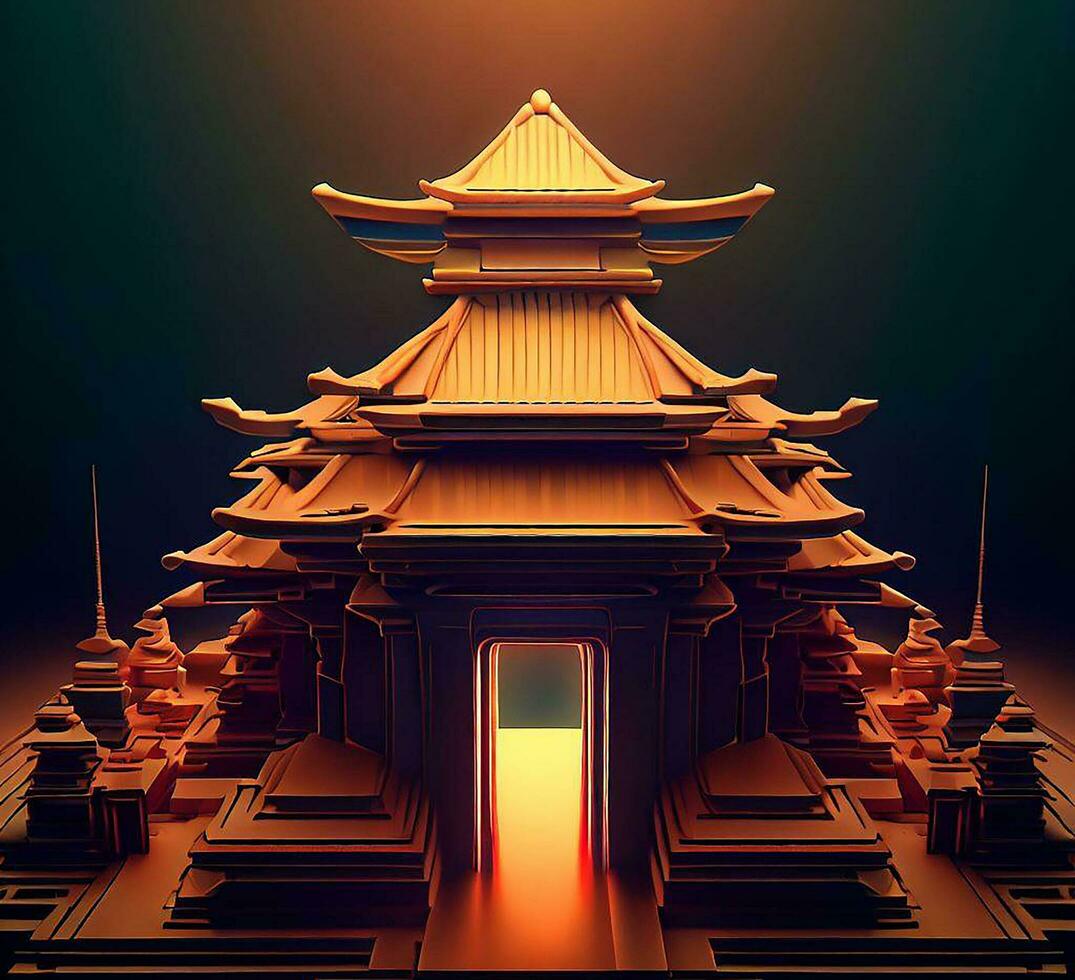 ai generate photo 3d illustration of a temple with a gate in the middle