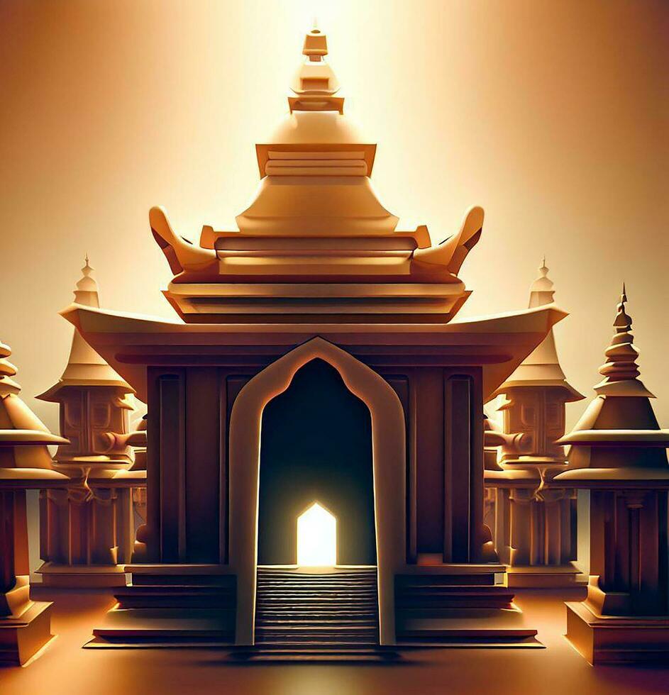 ai generate photo 3d illustration of a temple with a gate in the middle