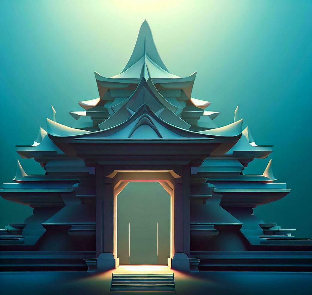 ai generate photo 3d illustration of a temple with a gate in the middle