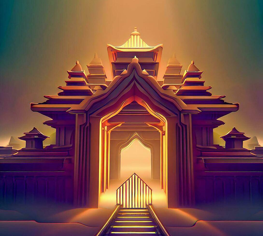 ai generate photo 3d illustration of a temple with a gate in the middle