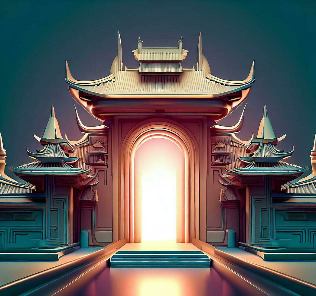ai generate photo 3d illustration of a temple with a gate in the middle