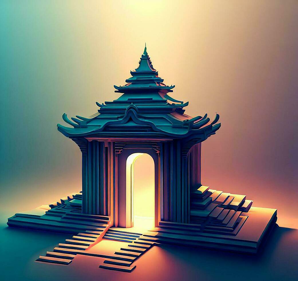 ai generate photo 3d illustration of a temple with a gate in the middle