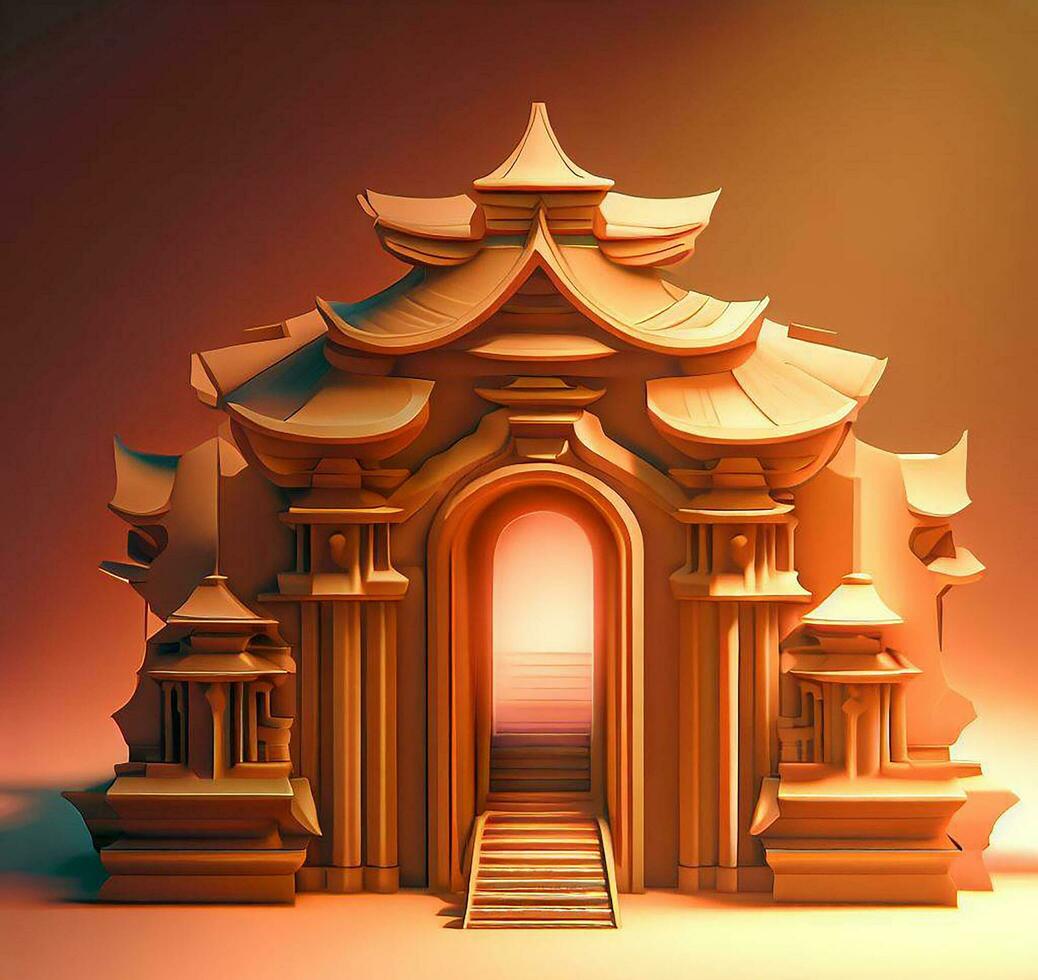 ai generate photo 3d illustration of a temple with a gate in the middle