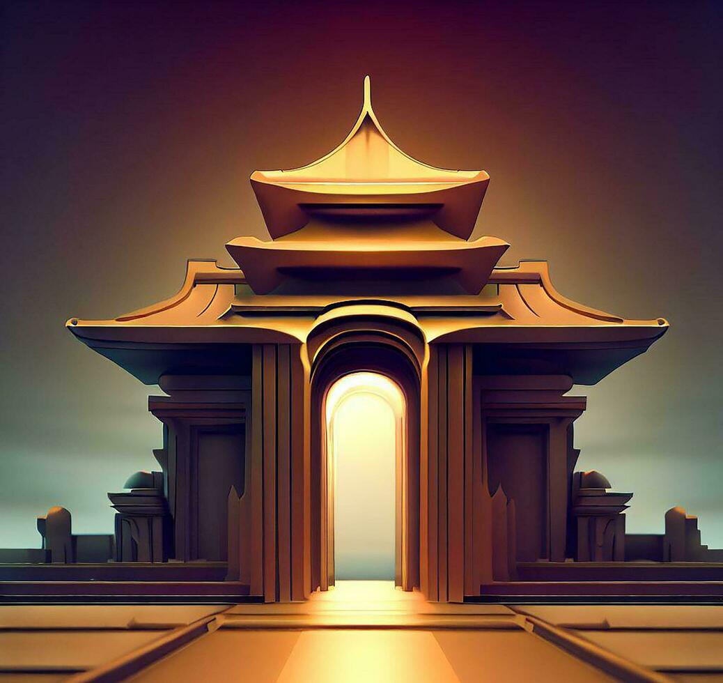 ai generate photo 3d illustration of a temple with a gate in the middle